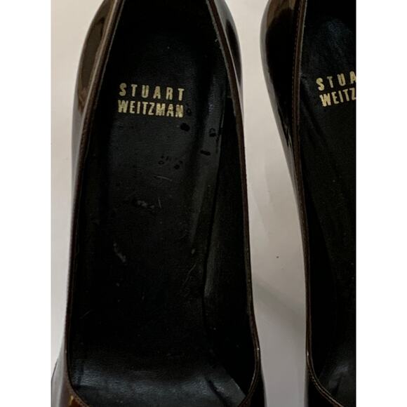 Stuart Weitzman Women's Metallic Brown Leather Peep Toe Pump Heels Size 9 - Picture 3 of 11